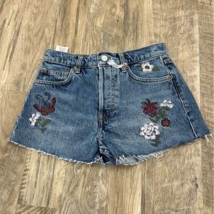 NWOT Reformation High Rise Jean Shorts Floral Fauna Embroidery